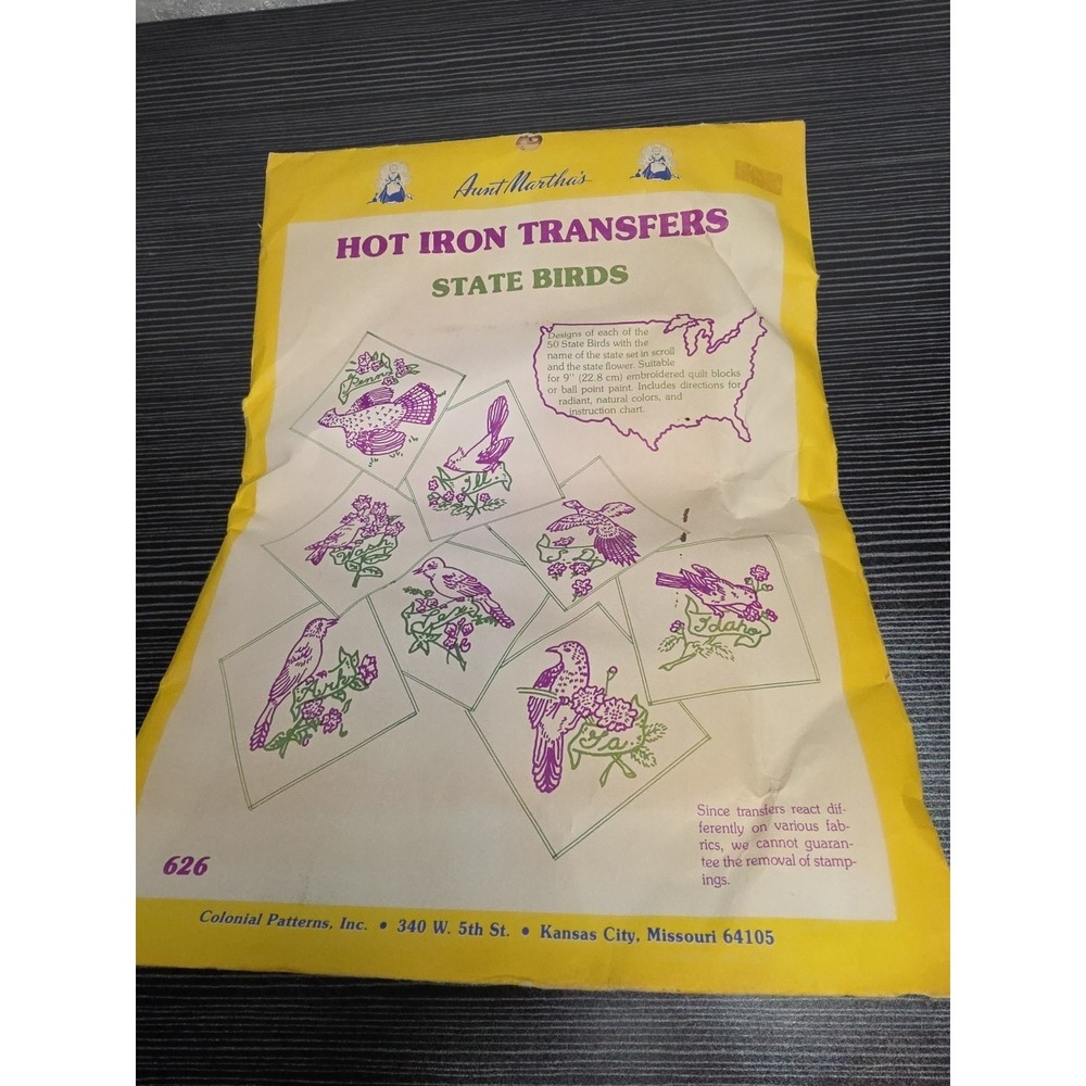 Aunt Martha's Hot Iron Transfers State Birds **Appears Unopened**